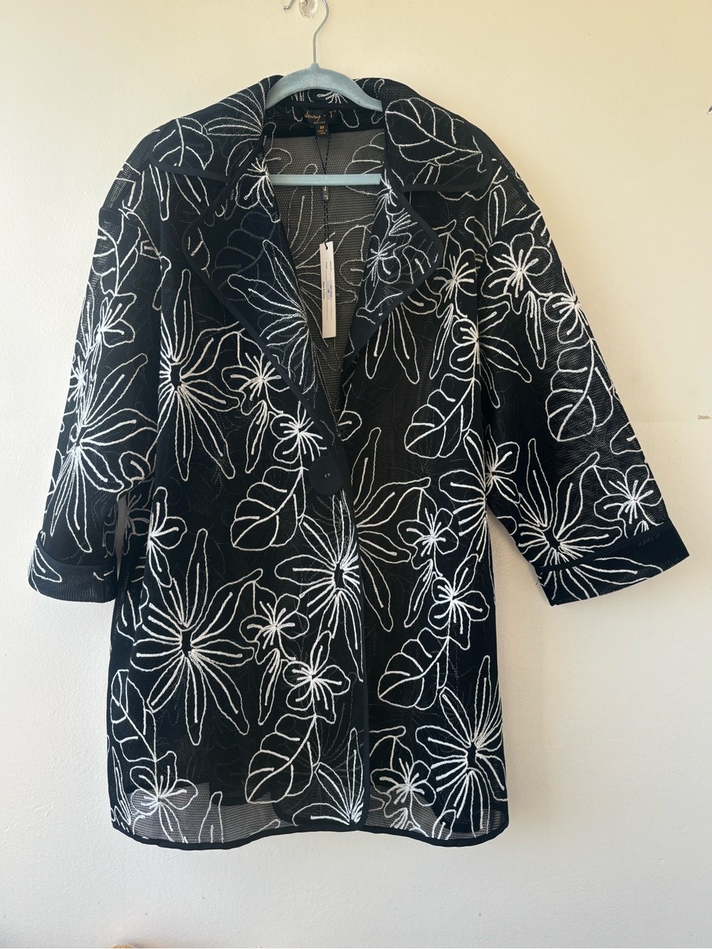 Black jacket cardigan with White Floral Embroidery